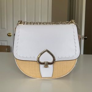 NWT Kate Spade Robyn Straw Saddle Bag White